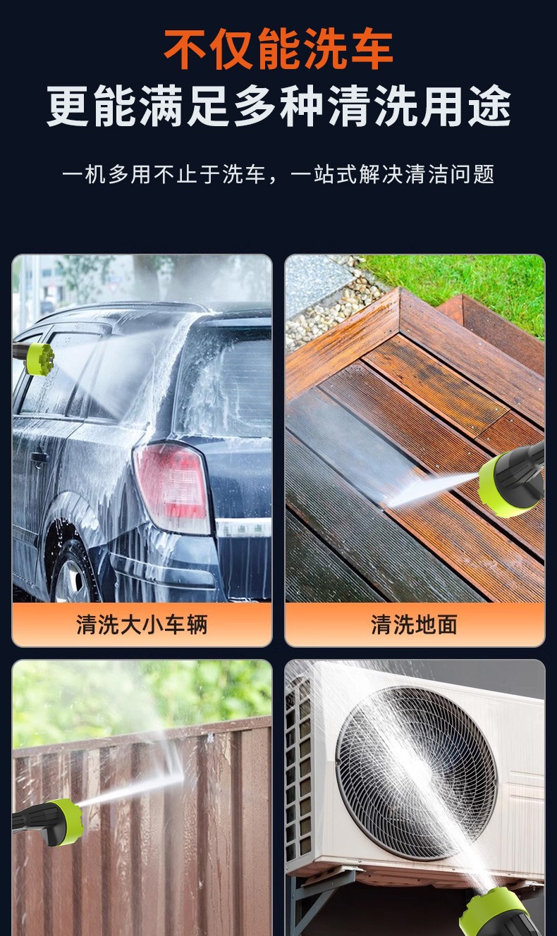 Cross-Border Wireless High-Pressure Water Gun Car Washing Machine Household Rechargeable Lithium Battery Car Washing Water Gun Electric Car Washing Machine Factory Direct Sale