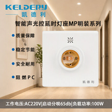 明装声光控灯座E27螺口延时PC阻燃86型led灯头出租房楼道改造批发