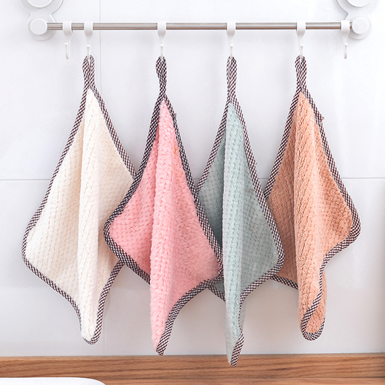 Pineapple Pattern Double-Sided Absorbent Rag Thickeneded Towel Small Square Towel Hanging Hand Towel Kitchen Dishwashing Cloth