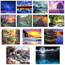 亚马逊热销卡通风景diy厂家十字绣精准印花自己绣diy满绣跨境批发