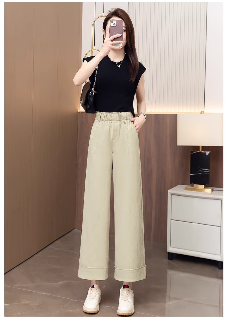 Quần ống rộng nữ cạp cao dáng suông, kiểu hoa bào eo, phong cách thời trang mới — Màu trà sữa chi tiết 28