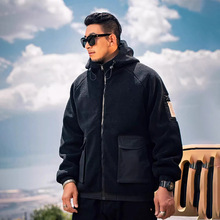 冬季大码男款开衫棉服连帽开衫保暖外套时尚百搭运动夹克oversize