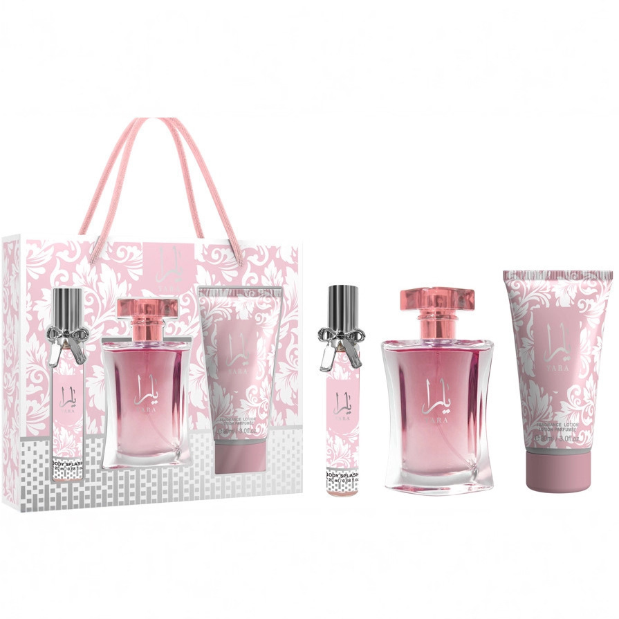 Transfronterizo de Oriente Medio caja de perfumes damas caja de regalo de agua de fragancia de tres piezas set de spray corporal de perfumes damas crema corporal