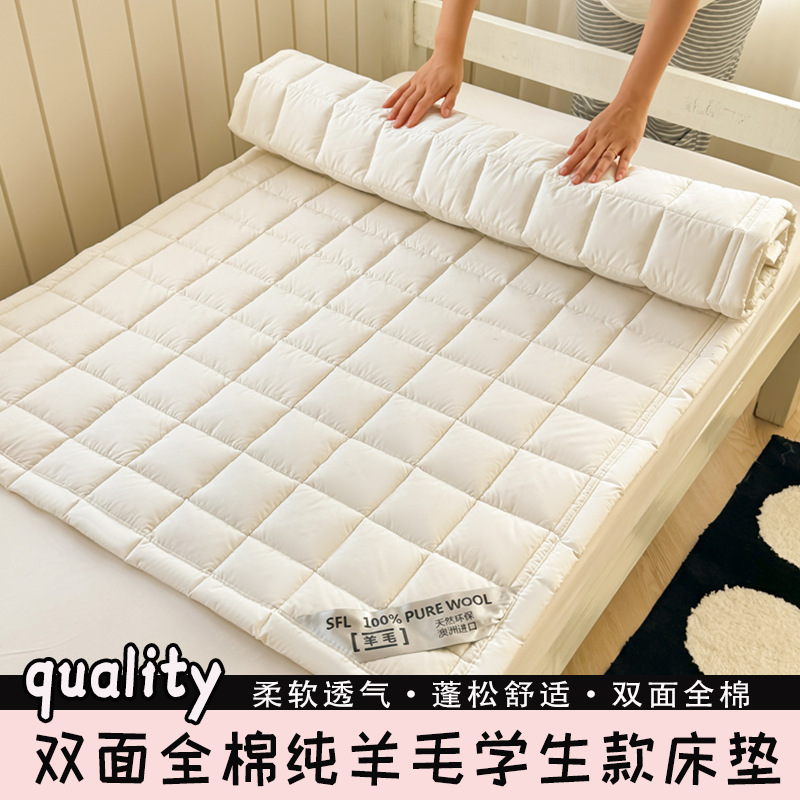 New Double-Sided Pure Cotton Pure Wool Student Dormitory Mattress Pure Color Simple Double Mattress Fluffy Home