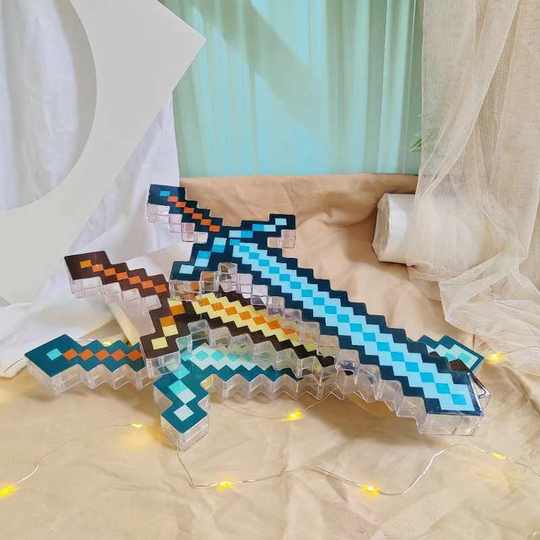 My Mc World Diamond Sword Pickaxe Toy Weapon Mc Game Mini World Mosaic Luminous Sword Crystal Sword