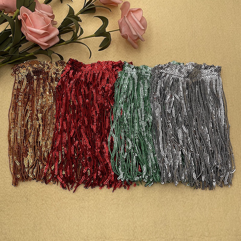 现货批发机绣珠片流苏排须条码DIY服装辅料窗帘花边舞台装配饰