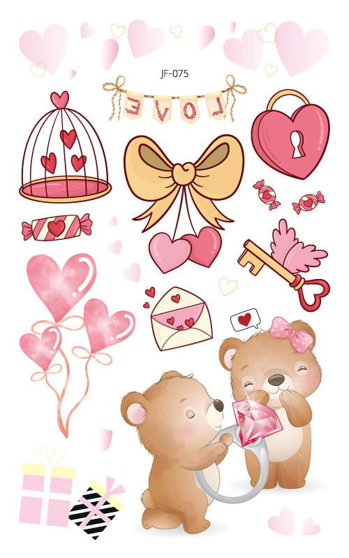 Nuevo Amazon impermeable brillo lindo Día de San Valentín tatuaje pegatinas niños oso vacaciones regalo tatuaje pegatinas