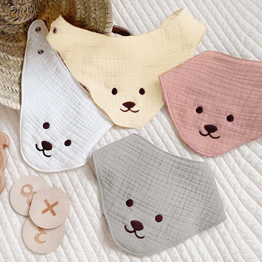 European and American New Baby Gauze Embroidered Bibs Cute Male and Female Baby Newborn Anti-Vomiting Bibs Baby Saliva Towel Pure Cotton