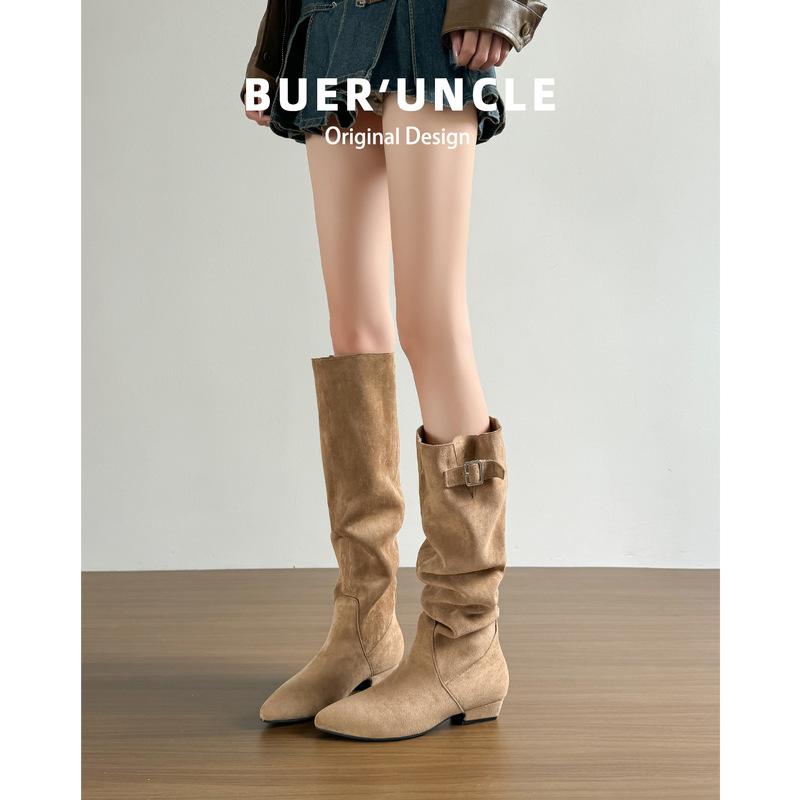 Sheepskin Version ~ Lazy Long Boots for Women in Autumn and Winter Retro Pile Boots French Pointed Toe Slim High Boots