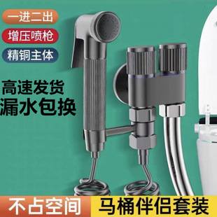 All copper high-grade gun ash toilet companion one in two out double control double outlet powerful spray gun toilet double control angle valve