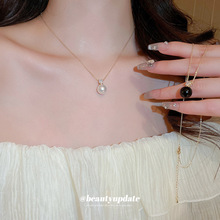法式轻奢锆石圆形珍珠项链气质高级感锁骨链时尚简约百搭项饰批发