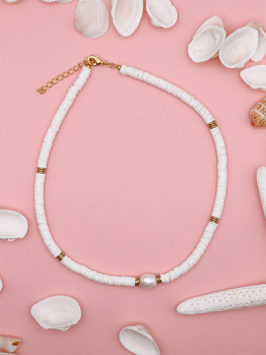 Fashion Solid Color natural stone Pearl Titanium Steel Patchwork Choker 1 Piece