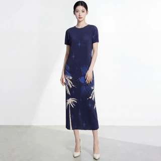 高级感优雅气质连衣裙女夏长裙2026新款三宅设计感C+褶皱裙子女装