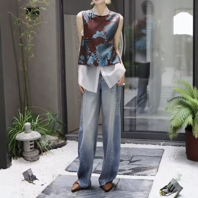 26318 New Da Ai Mei Yi Yuan 2026 Summer Sleeveless Versatile White Shirt Printed Vest Straight-Leg Jeans for Women 26318 New Da Ai Mei Yi Yuan 2026 Summer Sleeveless Versatile White Shirt Printed Vest Straight-Leg Jeans for Women