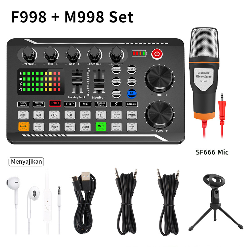 国境を越えた特別供給 F998 ライブサウンドカード統合充電式サウンドカードマイクコンデンサーマイク屋外ライブサウンドカードセット|undefined