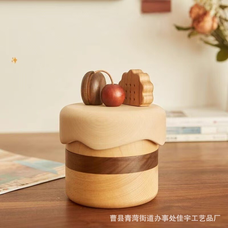 木製ケーキジュエリーボックス無垢材リングイヤリングボックス収納ボックスかわいいデスクトップ誕生日ギフトジュエリー収納ボックス|undefined