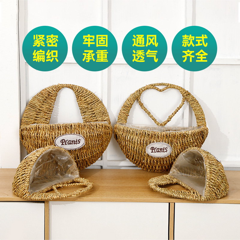 Cestas de flores de paja colgadas en la pared decoración del hogar colgadas en el caña tejido de paja colgadas en la pared cestas de flores colgadas en la pared cestas de flores colgadas en la maceta colgadas en la pared
