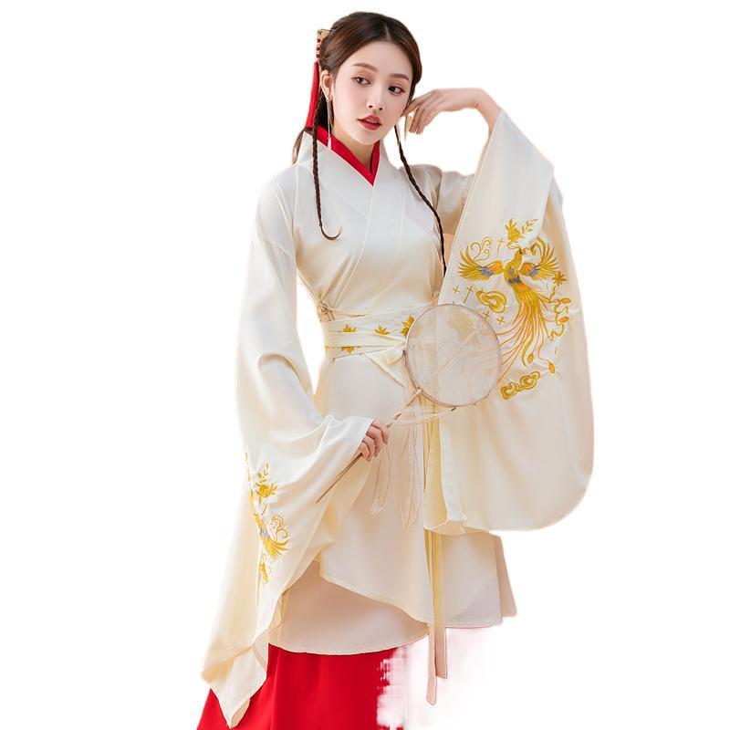 Traditional Chinese-Style Hanfu Dress for Women with a Regular Waist, Large Sleeves, Double-Wrap Design, Suitable for Ceremonial Occasions and Dance Performances
