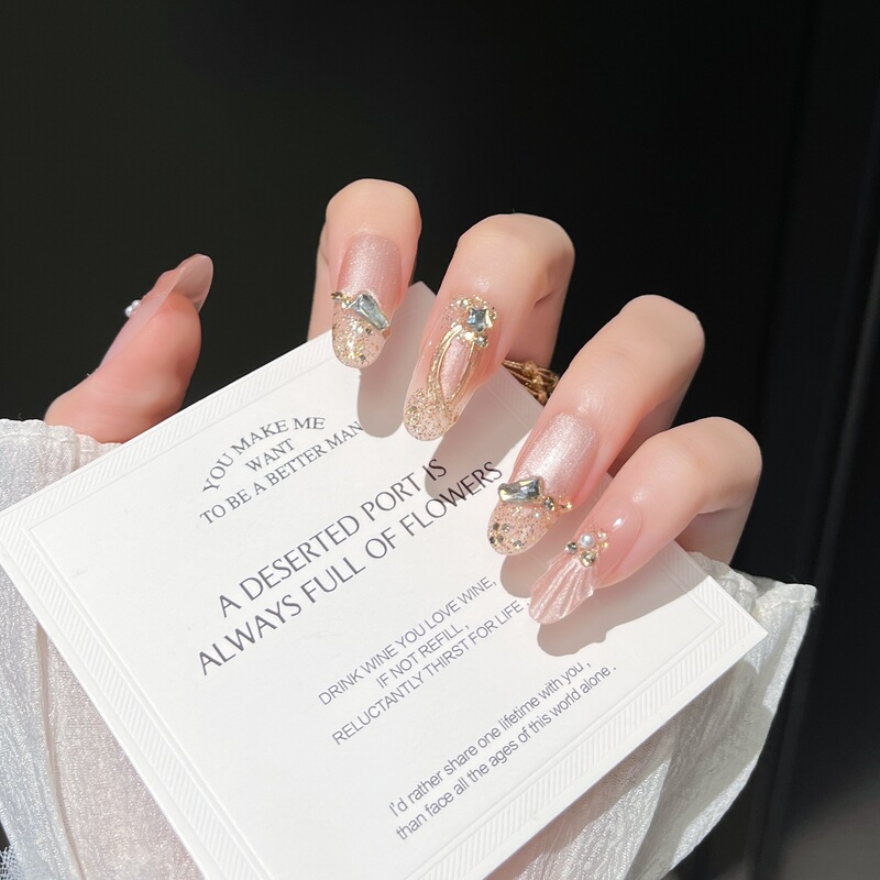 Purely Handmade High-Definition Pink Cat-Eye Fishtail Handmade Wearable Nails, Elegant Manicure, Accessible Luxury Fake Nails, Manicure Patches