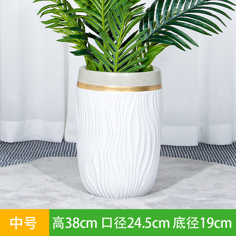 Y セラミック植木鉢 大口径 シンプル 特大 バルコニー 家庭用 床置き 緑の植物 ライト 高級感 L|undefined