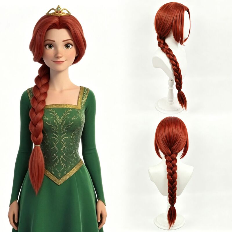 Halloween Cosplay Princess Fiona Wig, Red-Brown Thick Braided Hair, Women's Style, for Stage Performances and Comic Conventions Halloween Cosplay Princess Fiona Wig, Red-Brown Thick Braided Hair, Women's Style, for Stage Performances and Comic Conventions