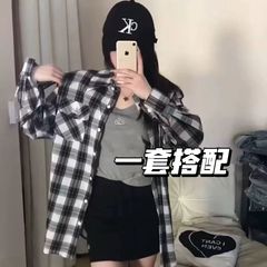 25 春夏新作 alo 黒と白のチェック柄シャツ女性の夏の韓国スタイルのルーズで多用途なカジュアル長袖日焼け止めシャツ