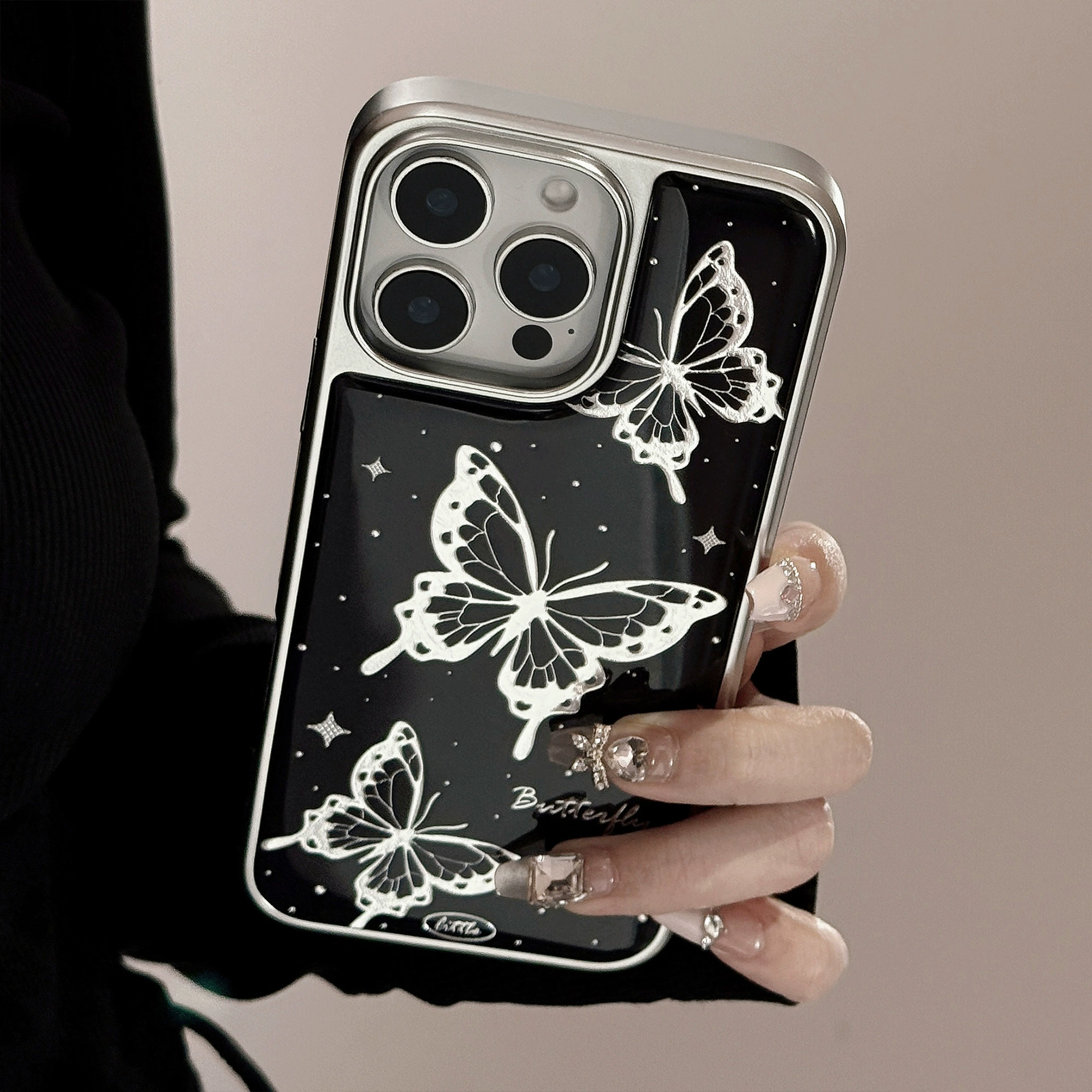 Чехол для телефона совместим с iPhone/Huawei/Samsung, серебристая рамка с ажурными бабочками