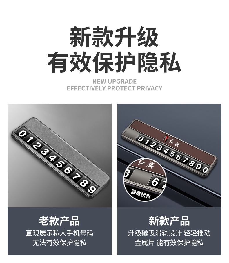 Hongqi EQM5 temporary parking number plate, car removal phone number H5HS5HS7H6 HQ9 car interior accessories modification