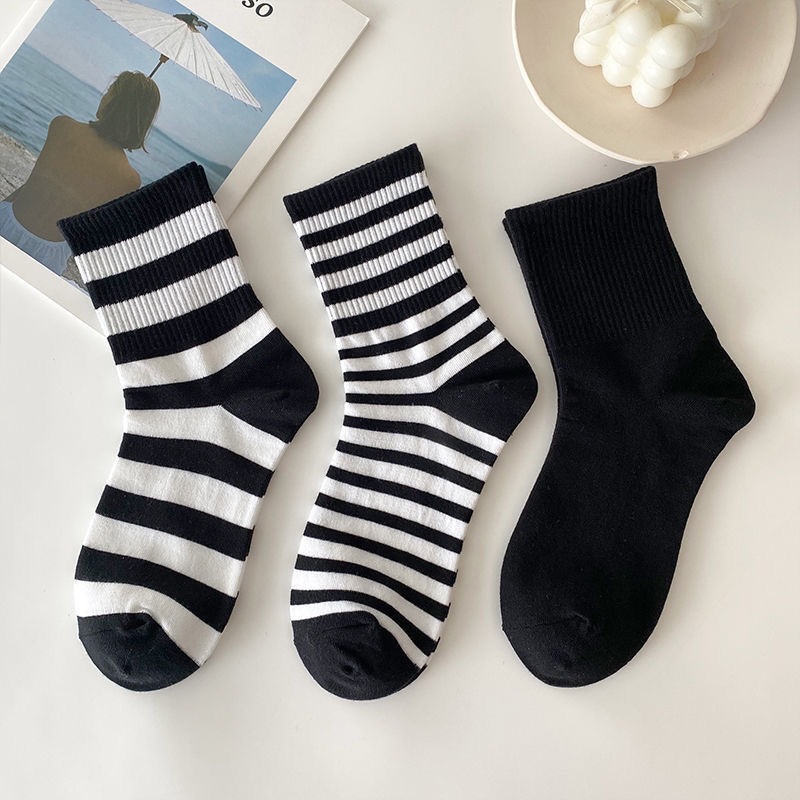 polyester cotton striped letter medium tube socks 10-pairs nihaostyles clothing wholesale NSLSD80690
