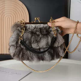 2025新款狐狸毛链条包女高级感毛绒斜挎包冬季时尚百搭贝壳包