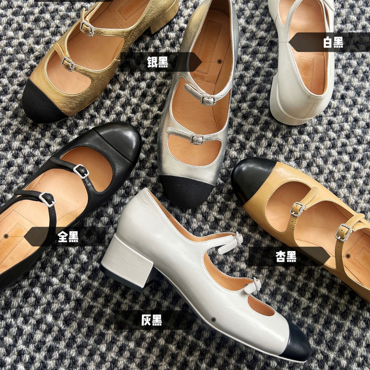 2025 New Style Small Fragrance Shoes Women's Genuine Leather Flat French Mary Jane Thick Heel Single Shoes Women's Silver Black Red Ballet