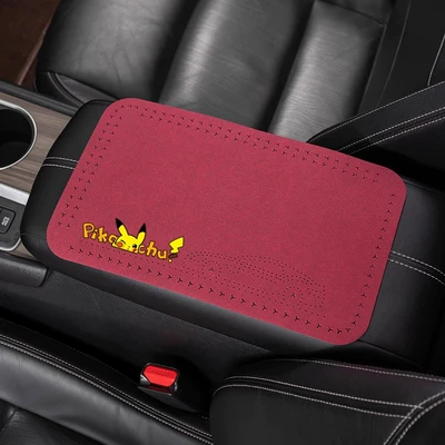 universal elbow pad auto parts Armrest box pad - suede-armrest-pad-pikachu-wine-red