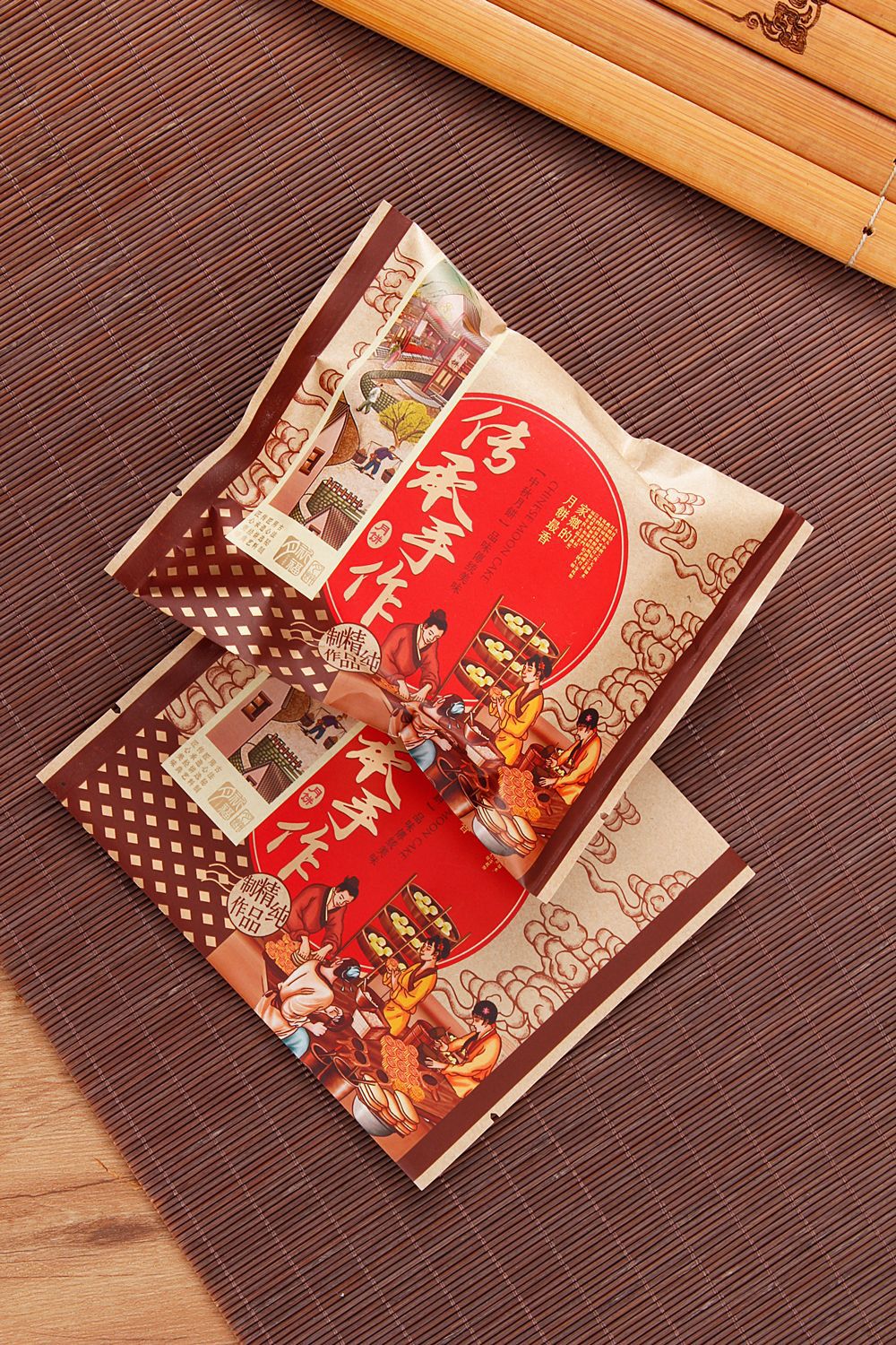 传承手作牛皮纸中秋月饼包装袋100克125克150克月饼包装袋100个装