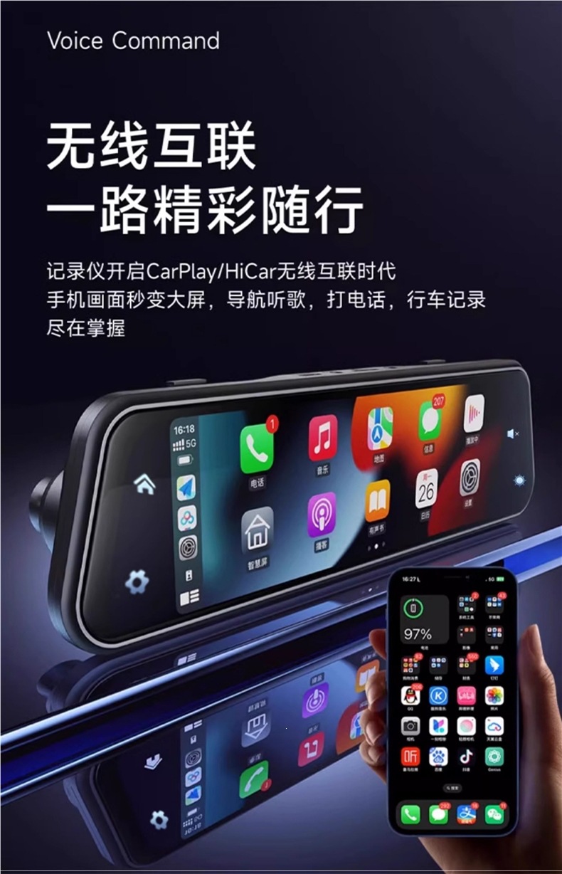 4K High-Definition Streaming Rearview Mirror Dash Cam 2026 New Model with Dual Front and Rear Cameras Compatible with Carplay Huawei