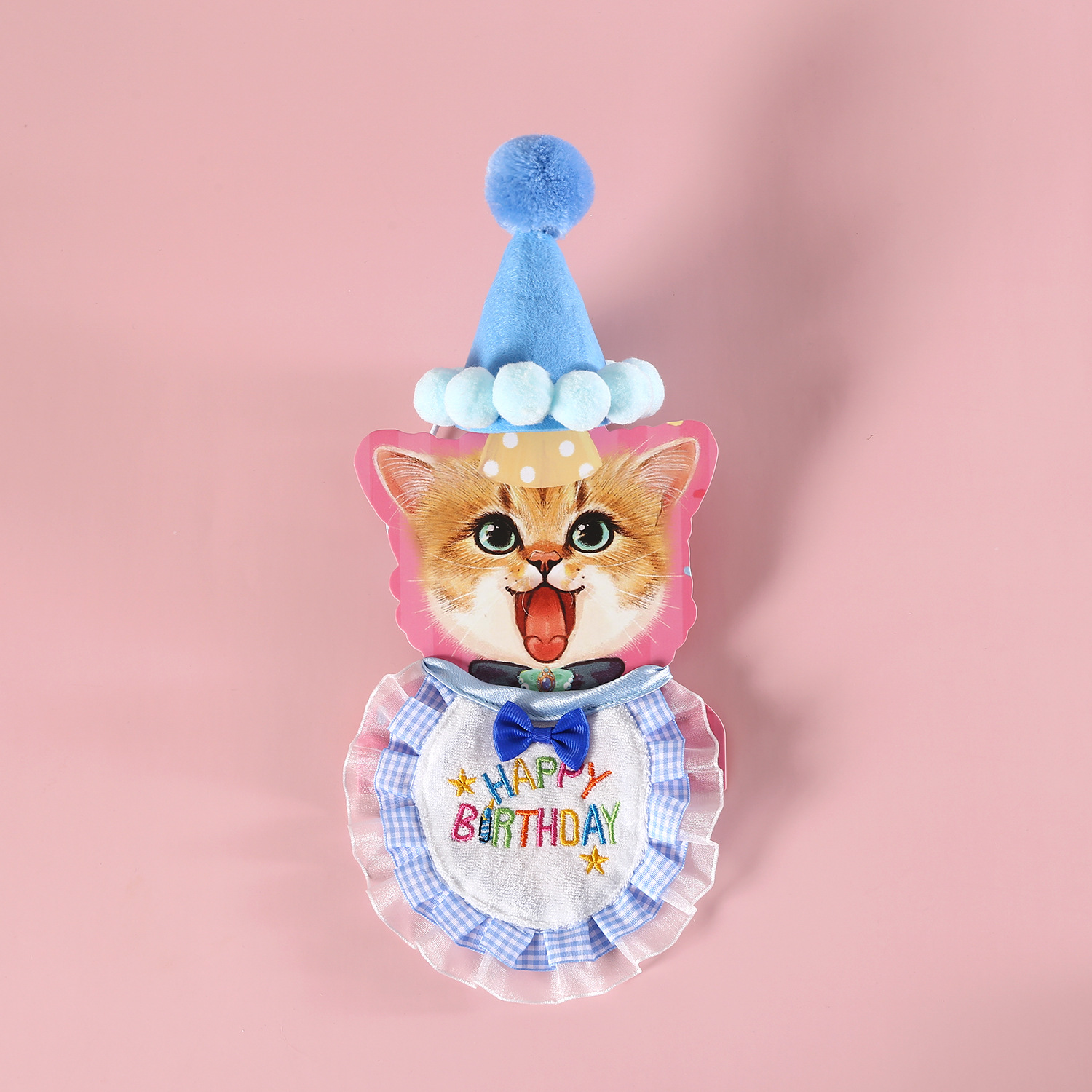 Juego de fiesta de feliz cumpleaños para mascotas sombrero de corona tocado bordado de encaje babero toalla de saliva gato perro comercio exterior image 11
