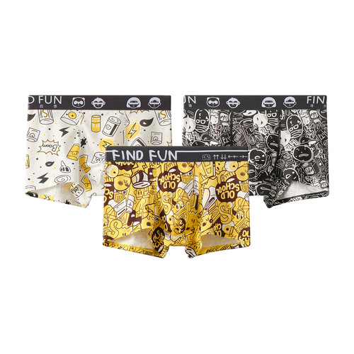 New trendy and comfortable men's underwear pure cotton mid-waist four-corner breathable antibacterial boxer briefs printed boxer shorts