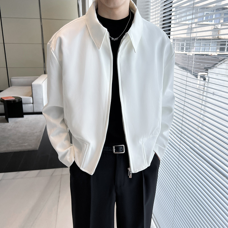 เสื้อเบลเซอร์ทรงหลวมสีขาว แบบฤดูใบไม้ผลิ–ฤดูใบไม้ร่วง สไตล์หรูหราเท่ห์ มีเอกลักษณ์เฉพาะตัว เสื้อเบสบอลสีพื้นแบบสั้น แจ็กเก็ตแนวเอ็กเซกคิวทีฟคอปก