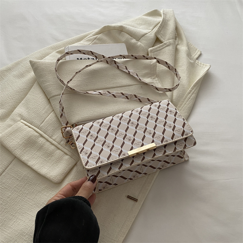 Bolsa pequeña de lujo ligera de estilo extranjero estilo coreano impresión a cuadros de diamante de todos los días de viaje al trabajo bolso de hombro