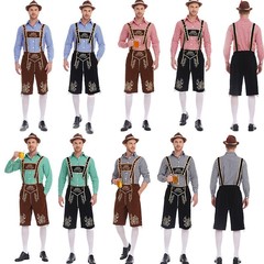 ビール祭りバイエルン格子シャツ服装ドイツミュンヘンビール服男性背もたれパンツセット
