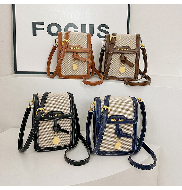 Damen Umhängetasche Für Handys, Leinen Stoff Mit Farbblock Design_voghion.com