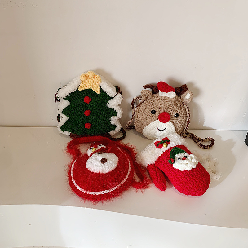 Bolsa de hombro de dibujos animados para niños y niñas, productos terminados de gancho, lindos árboles de Navidad, bolsas de mochila para niños 2025 nuevas bolsas para niños