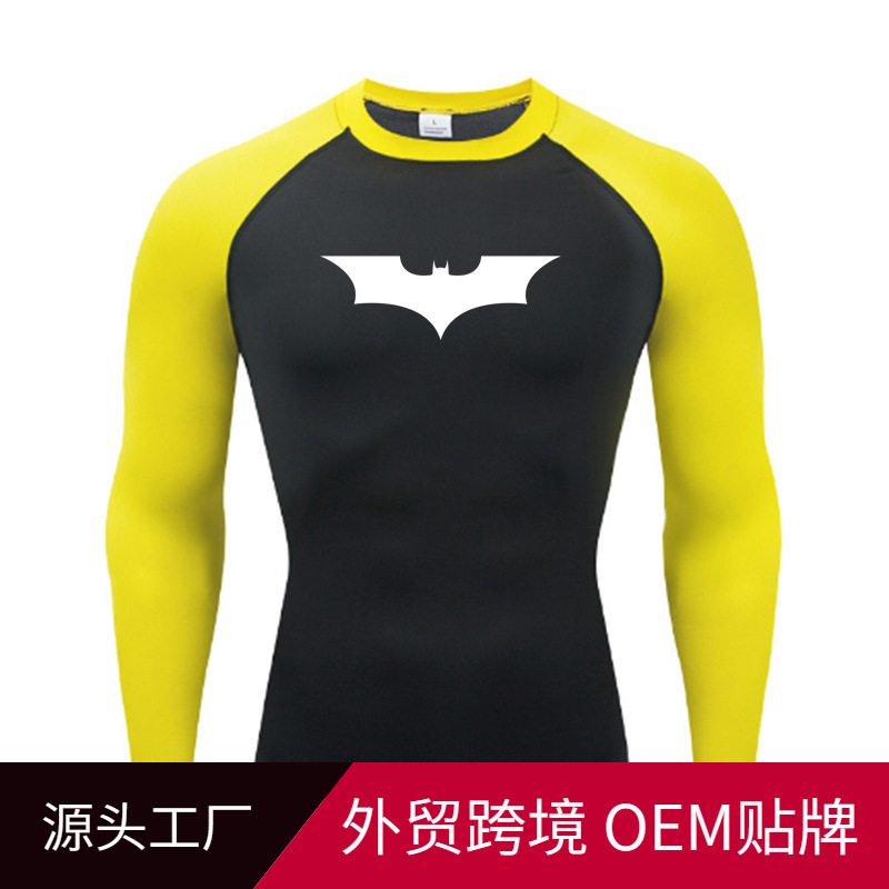 Cross-Border Men's Batman Printed Raglan Sleeves Color-Blocked T-Shirt Fitness High-Elastic Bodysuit Breathable Quick-Drying Sportswear Cross-Border Men's Batman Printed Raglan Sleeves Color-Blocked T-Shirt Fitness High-Elastic Bodysuit Breathable Quick-Drying Sportswear