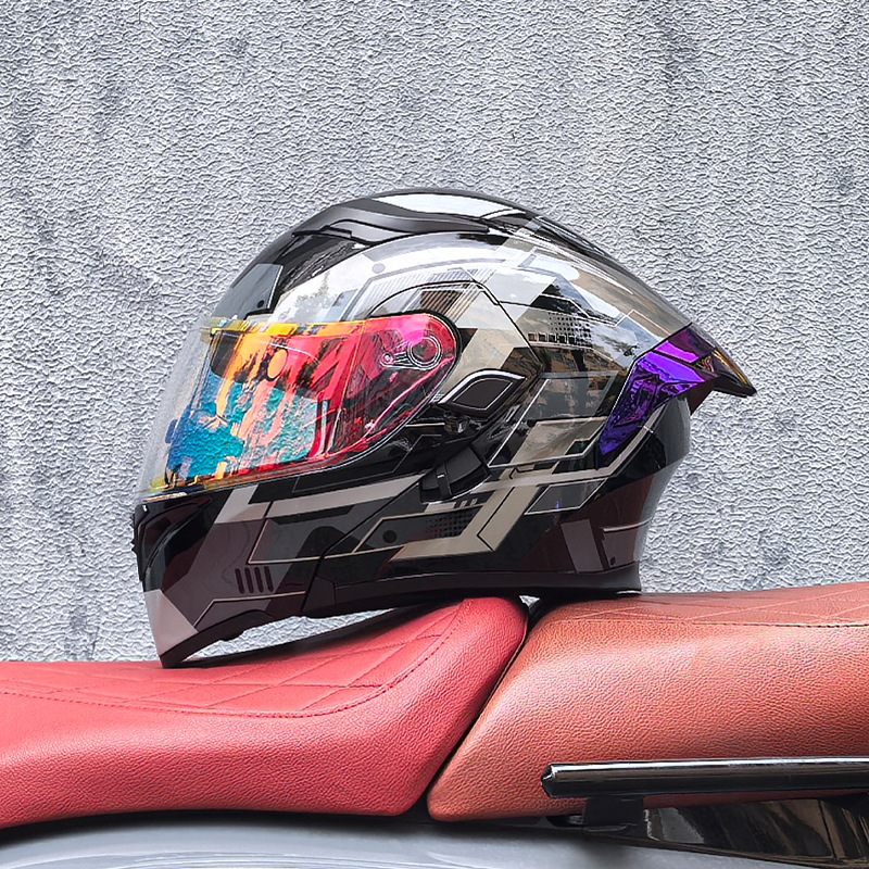 Casco de motocicleta Orz, casco, casco, doble lente, cola grande, motocicleta, casco de carrera, casco, hombres y mujeres, calor de invierno