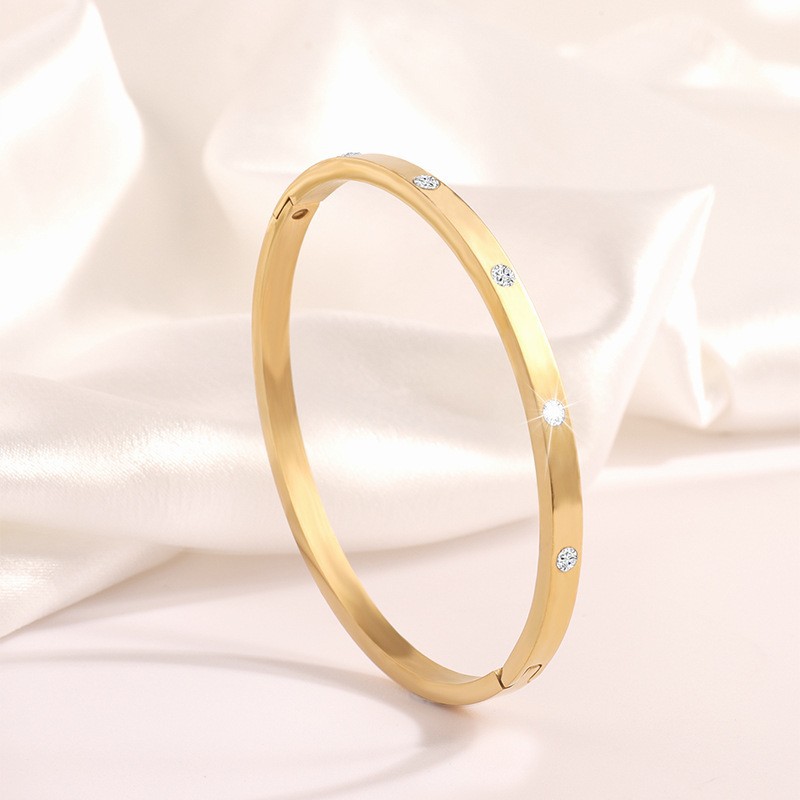 Pulsera de acero titanio para mujer, de alta gama, moda transfronteriza, lujo ligero, exquisita, joyería que no se decolora, pulsera de acero inoxidable con incrustaciones de diamantes