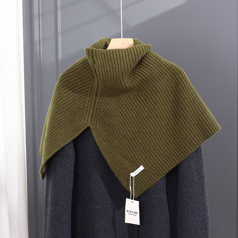 100% pure wool, high-quality, women's oversized scarf with a slit design, slimming effect, thick, vertical ribbed texture, winter shawl, small cape