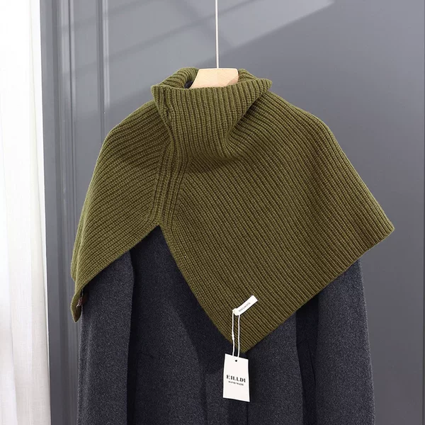 100% pure wool, high-quality, women's oversized scarf with a slit design, slimming effect, thick, vertical ribbed texture, winter shawl, small cape