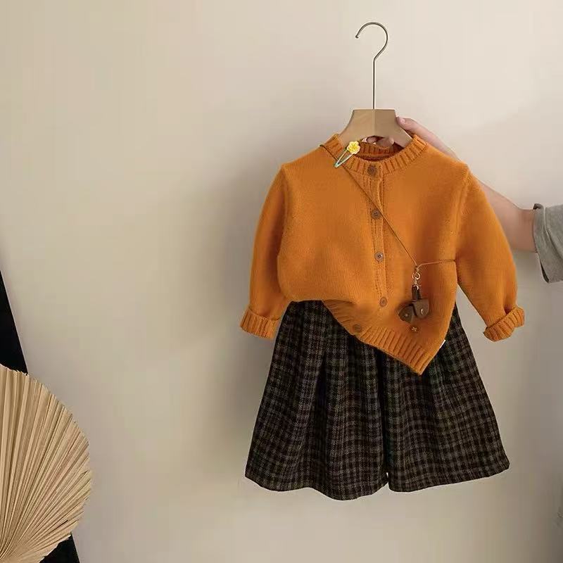 巨显白！女童韩系秋季开衫毛衣外套格子阔腿裤两件套31128|undefined