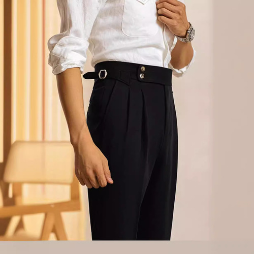 Korean style all-match casual pants, men's straight all-match loose pendant solid color western pants, men's trendy suit pants, black