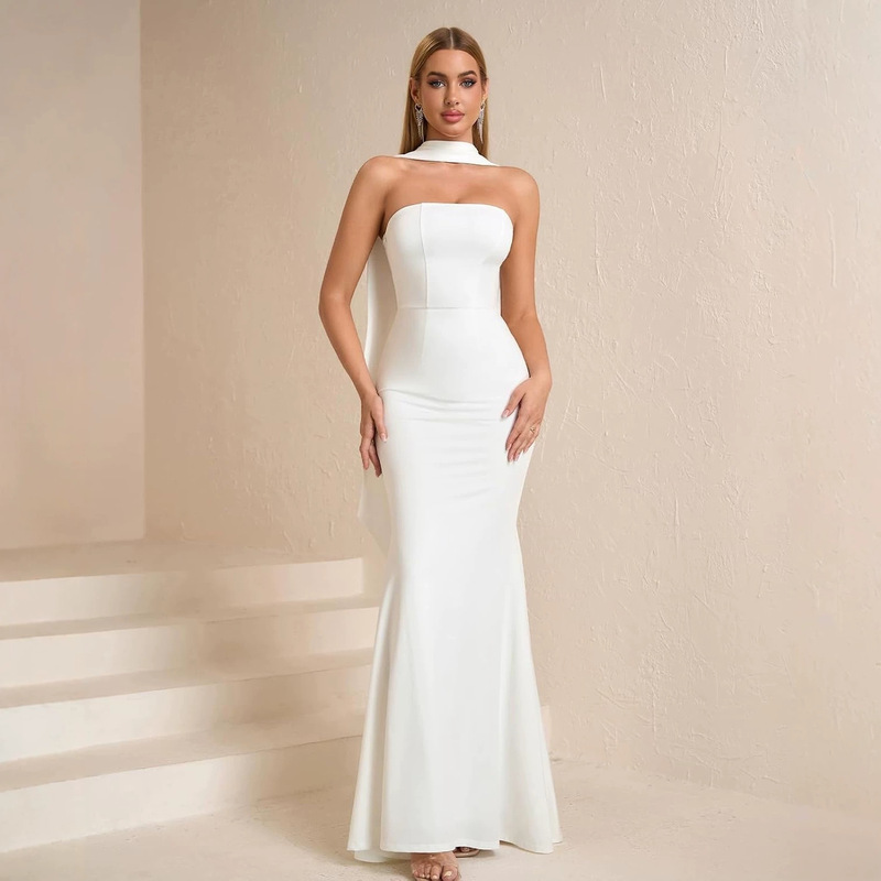 Strapless wedding guest long dress 2026 new summer elegant backless European and American AliExpress bridal banquet evening dress Strapless wedding guest long dress 2026 new summer elegant backless European and American AliExpress bridal banquet evening dress
