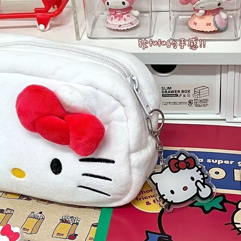 고양이 리본 봉제 필통 대용량 지퍼 수납 파우치